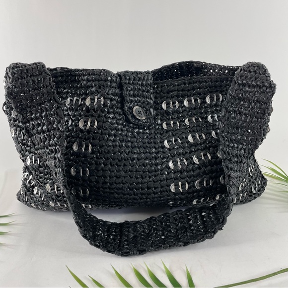 Calvin Klein Black Crochet Pop Top Recycled Shoulderbag Purse - Picture 9 of 10